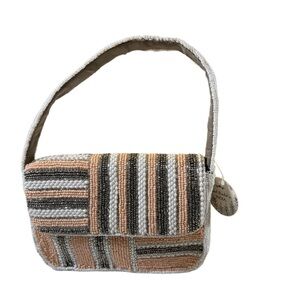 Striped Beaded Shoulder Bag